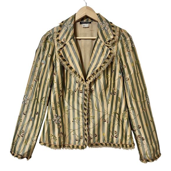 Peruvian Connection Jackets & Blazers - Peruvian Connection Silk Edwardian Embroidered Jacket Size 16 Striped Artsy FLAW